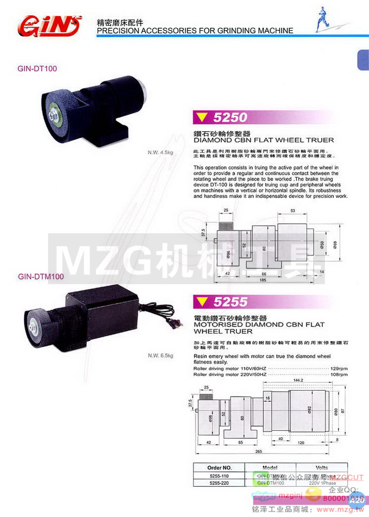 5250 GIN-DT100钻石砂轮修整器,5255 GIN-DTM100电动钻石砂轮修整器