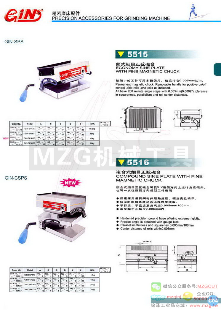 5515 GIN-SPS简式细目正弦磁台,5516 GIN-CSPS复合式细目正弦磁台