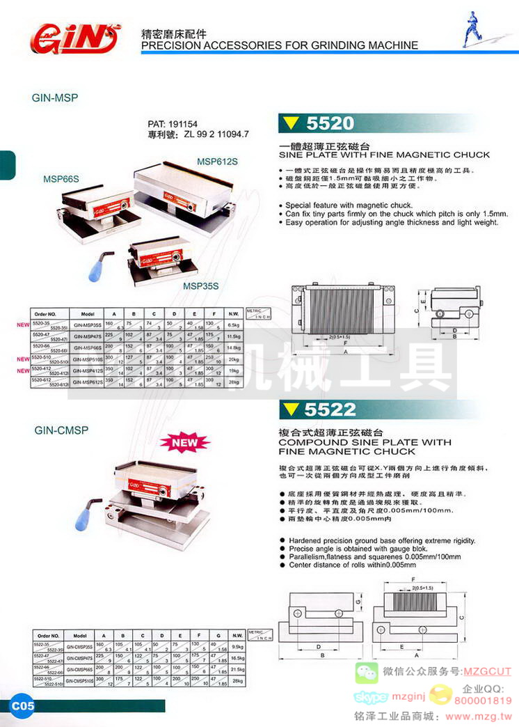 5520 GIN-MSP一体超薄正弦磁台,5522 GIN-CMSP复合式超薄正弦磁台