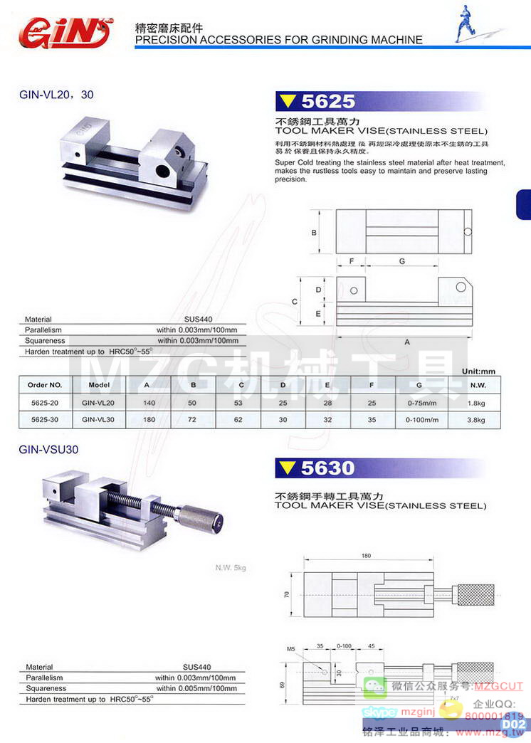 5625 GIN-VL20,30不锈钢工具万力,5630 GIN-VSU30不锈钢手转工具万力