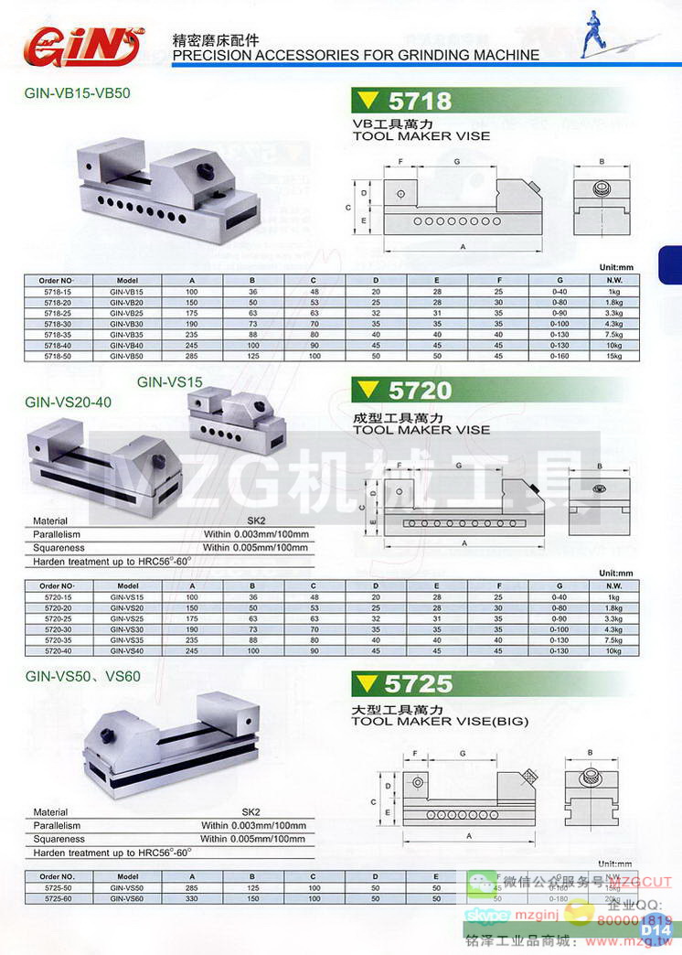 5718 GIN-VB VB工具万力,5720 GIN-VS成型工具万力,5725 GIN-VS大型工具万力