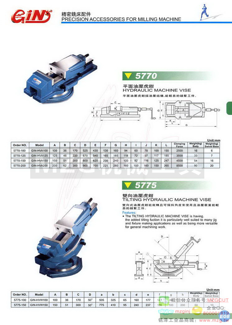 5770 GIN-HVA平面油压虎钳,5775 GIN-HVW双向油压虎钳
