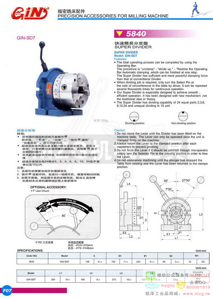 5840 GIN-SD7快速简易分度盘