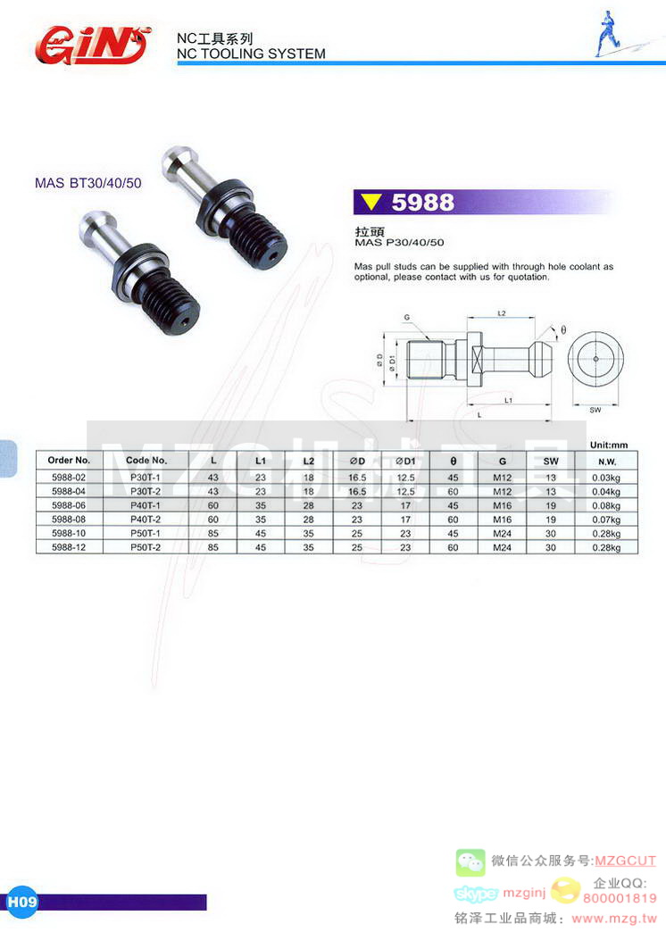 5988 MAS BT30/40/50拉钉