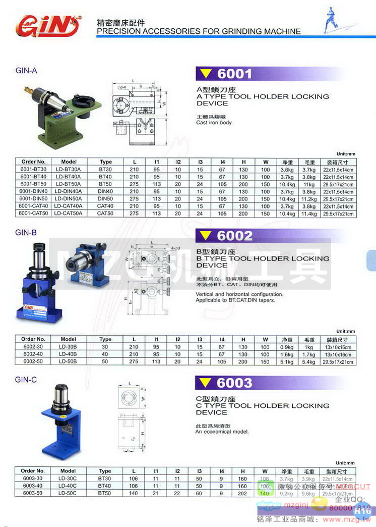 6001 GIN-A A型锁刀座,6002 GIN-B B型锁刀座,6003 GIN-C C型锁刀座