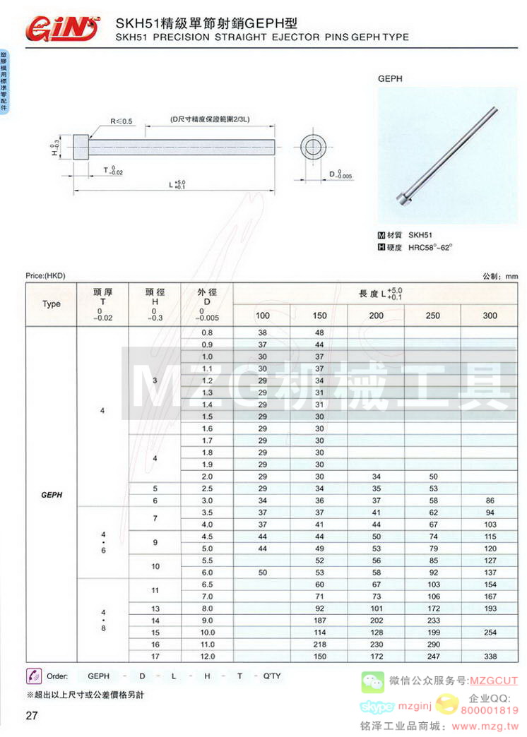 SKH51精级单节射销GEPH型