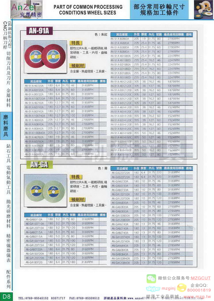 GA青色砂轮,91A朱红色砂轮