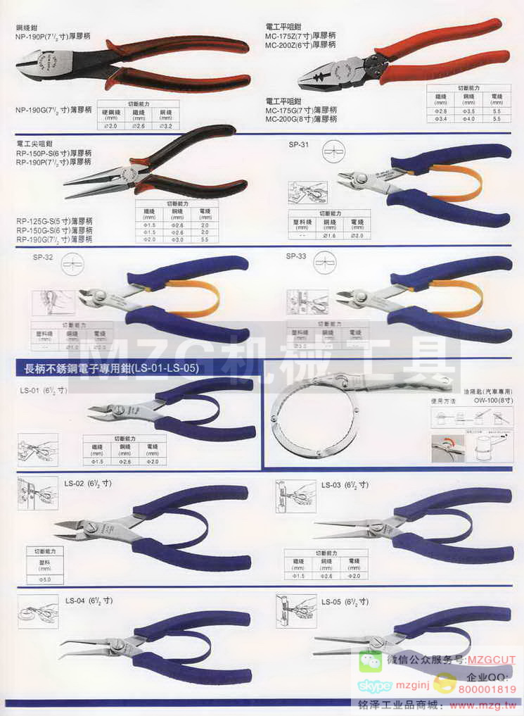 日本三山牌3.peaks,电工钳,剪线钳,电子钳,水口钳