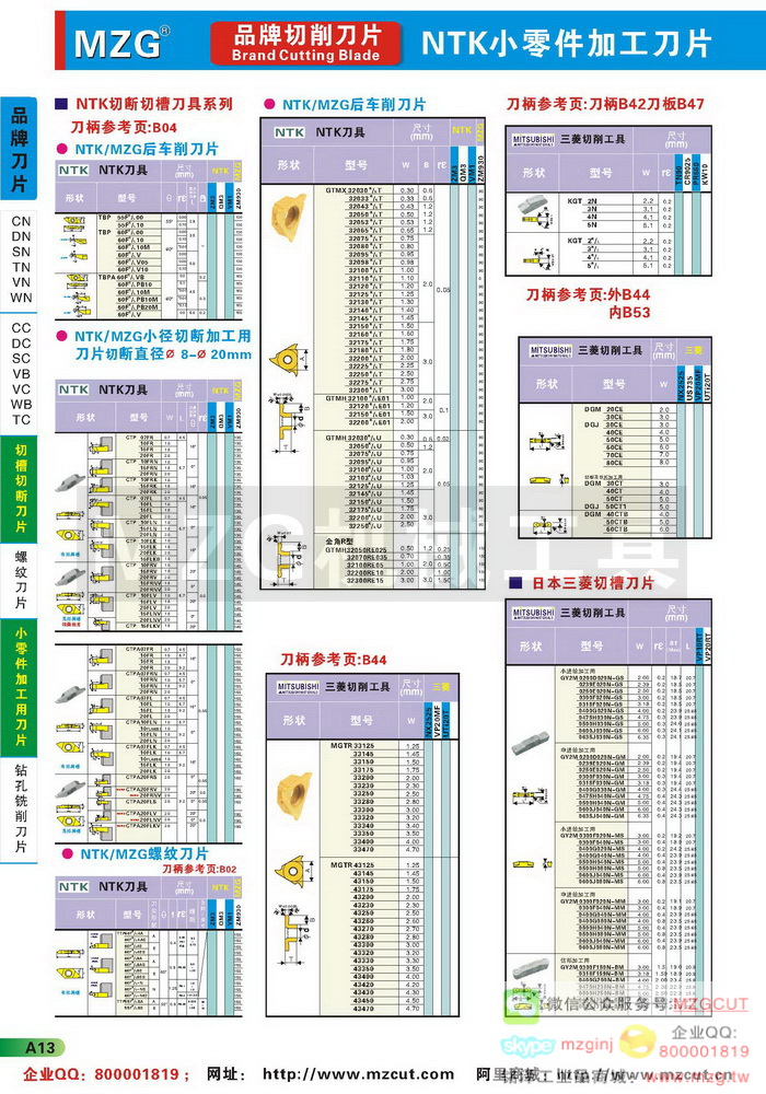 MZG浅槽GTMH型NTK槽刀片,三菱切槽切断刀片,NTK切断切槽螺纹后扫小零件加工刀片