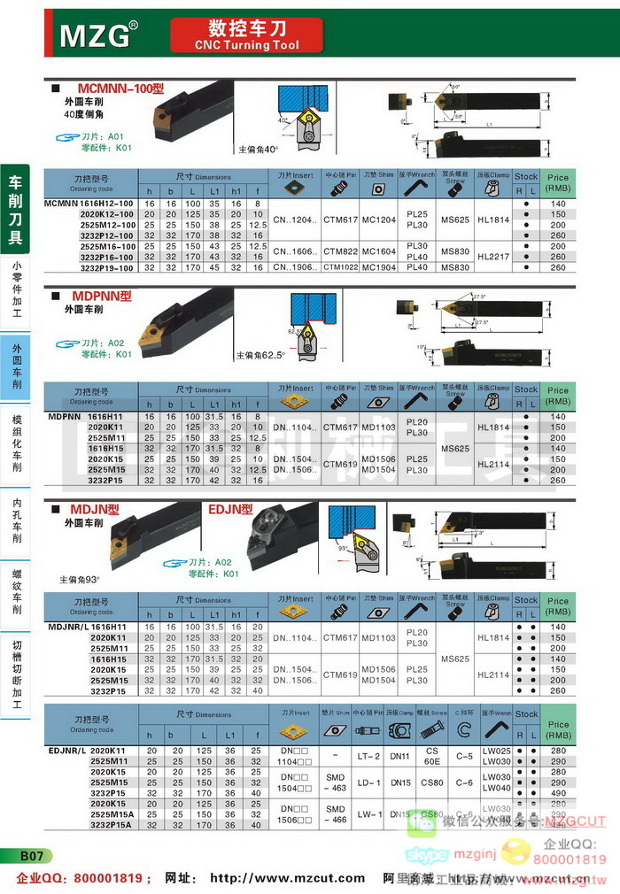 MCMNN-100，MDPNN,MDJN,EDJN,MZG数控车刀参数图片价格