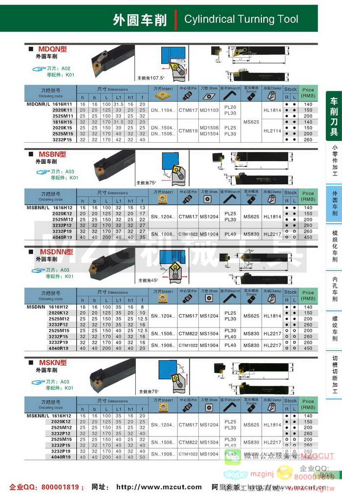 MDQN,MSBN,MSDNN,MSKN,MZG数控车刀参数图片价格