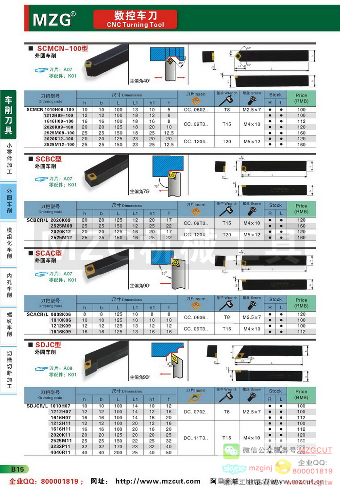 SCMCN-100，SCBC,SCAC,SDJC,外圆MZG数控车刀参数图片价格