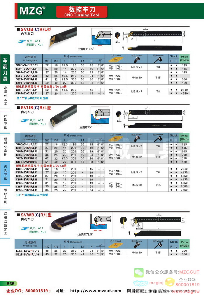 SVQB,SVQC,SVUB,SVUC,SVWB,SVWB,SVWC,内孔MZG数控车刀钨钢防震刀杆参数图片价格