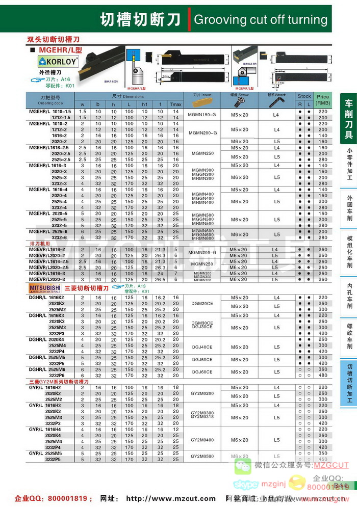 MGEH韩国KORLOY,MGEVL排刀机用切槽刀杆,DGH三菱,GY三菱切断切槽刀杆,MZG数控车刀参数图片价格