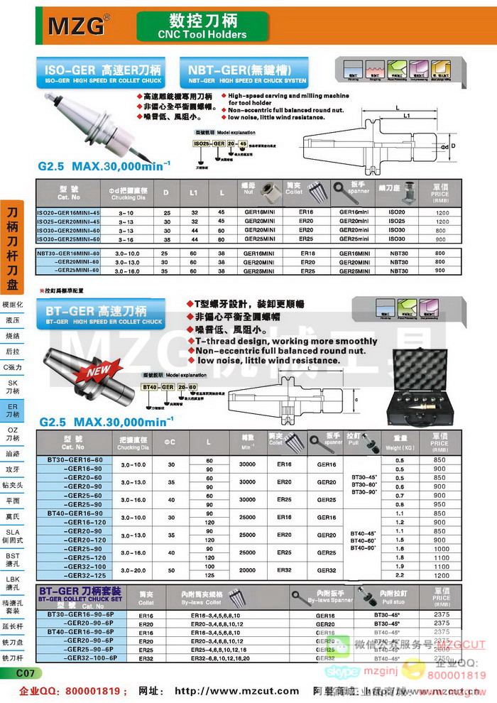 ISO-GER高速ER筒夹刀柄,BT-GER高速刀柄套装,MZG数控刀柄参数图片价格