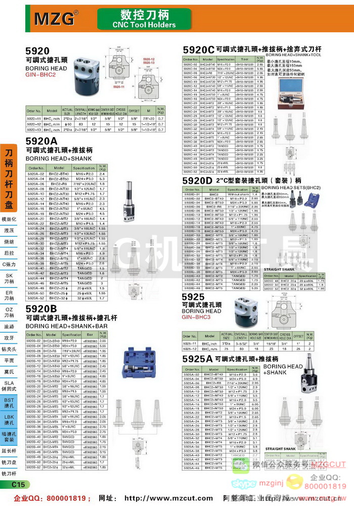 5920A/5920B/5920C/5920D/5925A精展BHC2/BHC3可调式搪孔刀具,MZG数控刀柄参数图片价格