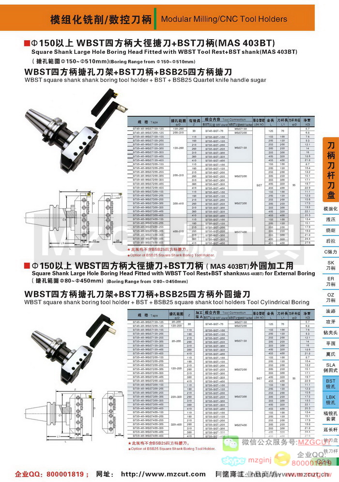 150mm毫米以上WBST外圆微调精搪孔BST刀柄刀头,MZG数控刀柄参数图片价格