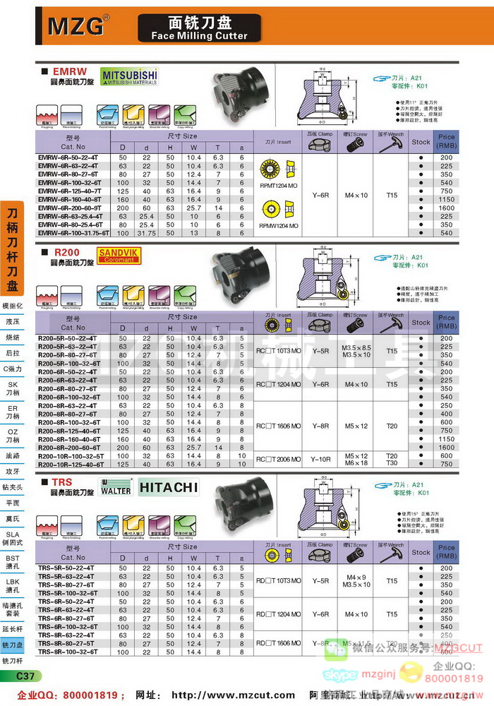 EMRW圆鼻面铣刀盘,R200山特维克SANDVIK圆鼻面铣刀盘,TRS日立圆鼻面铣刀盘,MZG铣刀盘参数图片价格