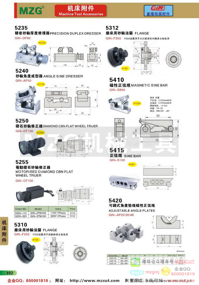 砂轮修整器,磨床法兰,磁性正弦规,可调式角度规,台湾GIN精展配件参数图片价格