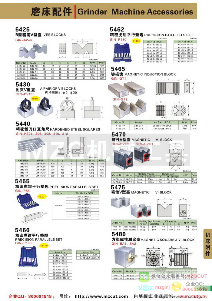 V型台,精密刀口直角尺,精密虎钳平行垫规,导磁块,磁性V型台,方型磁性测定台,台湾GIN精展配件参数图片价格