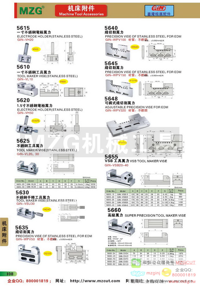 工具万力,线割万力,高级万力,精密磨床虎钳,台湾GIN精展配件参数图片价格