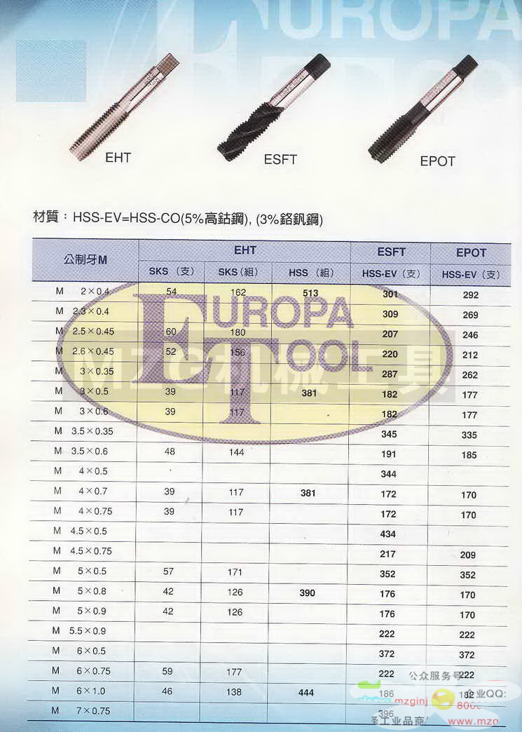 欧霸ET丝攻,铣刀,钻头,中心钻,定点钻,机械铰刀