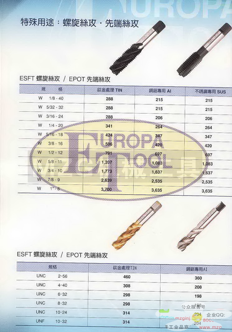 欧霸ET丝攻,铣刀,钻头,中心钻,定点钻,机械铰刀