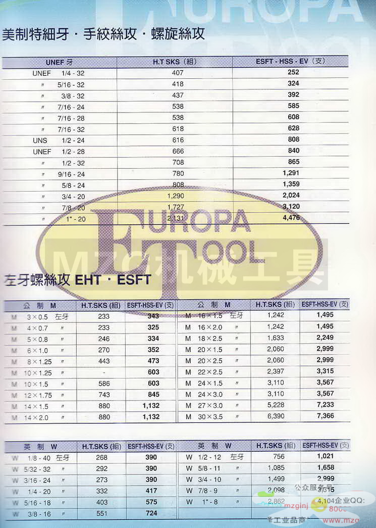 欧霸ET丝攻,铣刀,钻头,中心钻,定点钻,机械铰刀