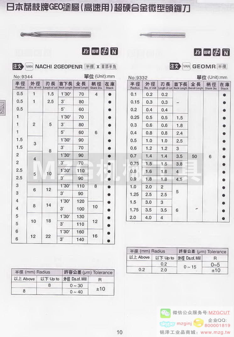 不二越NACHI铣刀钻头系列,信达SOMTA丝攻铰刀系列