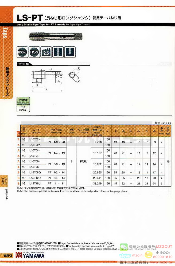 日本YAMAWA管牙丝攻