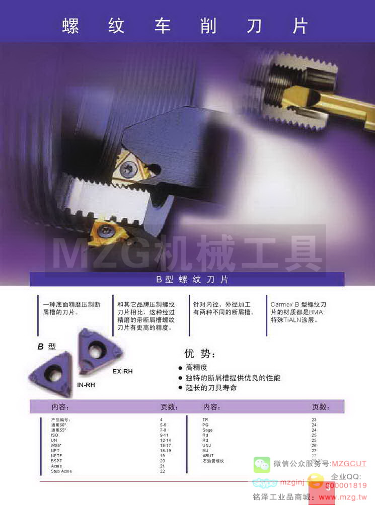 Carmex螺纹车削刀片