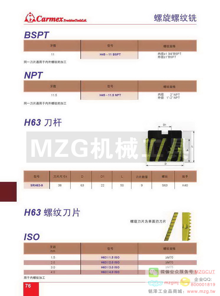 螺纹铣刀杆及刀片,特殊刀具