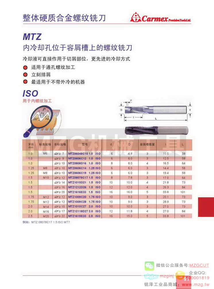 整体硬质合金螺纹铣刀