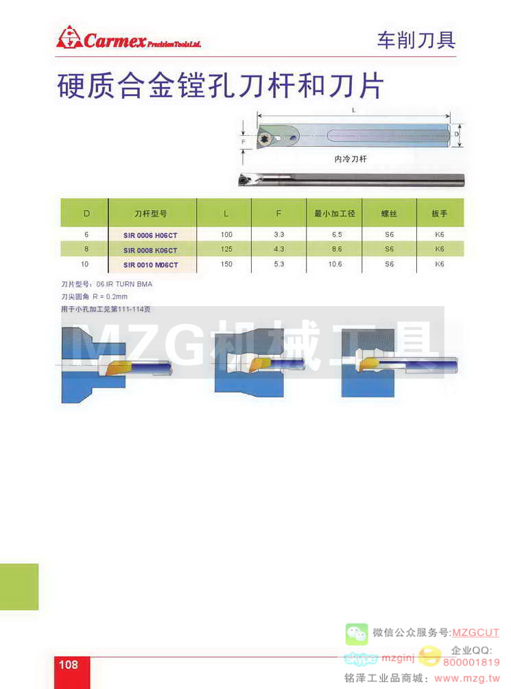 硬质合金镗孔刀杆及刀片