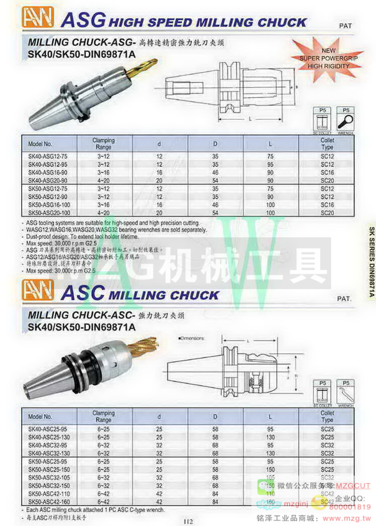 ASG高速精密强力铣刀夹头_ASC强力铣刀夹头