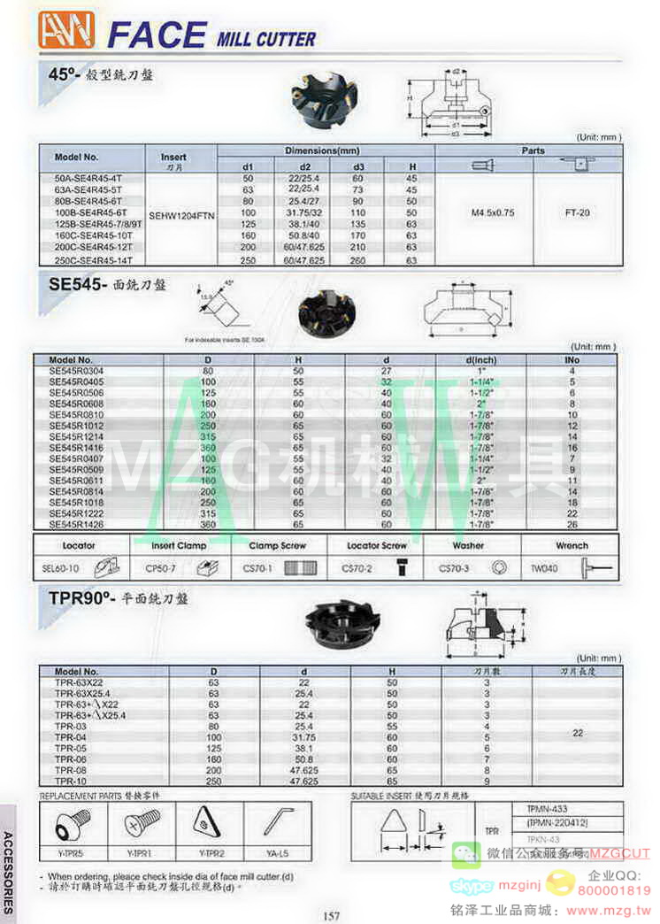 台湾AW安威壳型铣刀盘_SE545度平面铣刀盘_平面刀盘