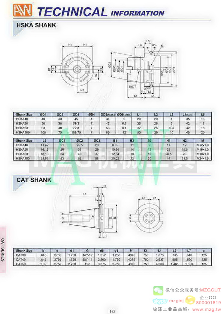 HSK/CAT刀柄刀杆铣削钻削技术信息