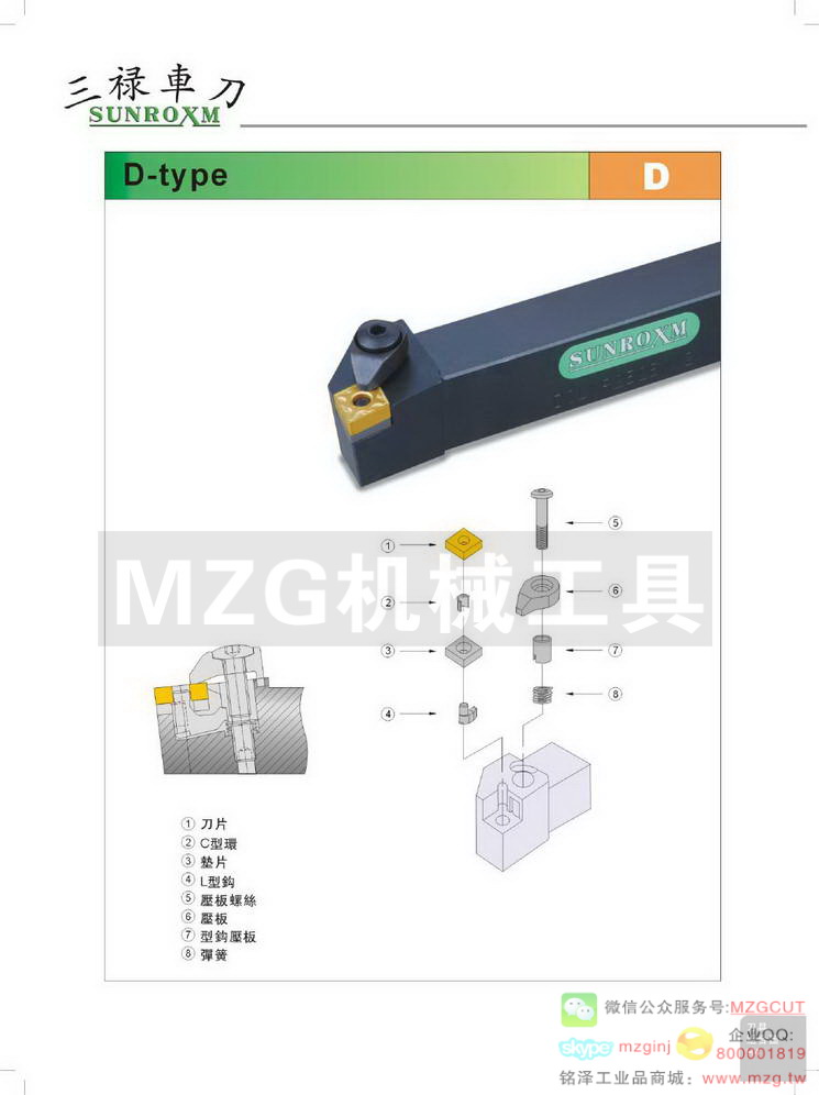 数控车刀,台湾D型压紧车刀组合图,台湾三禄SUNROXM D-type刀具组合图