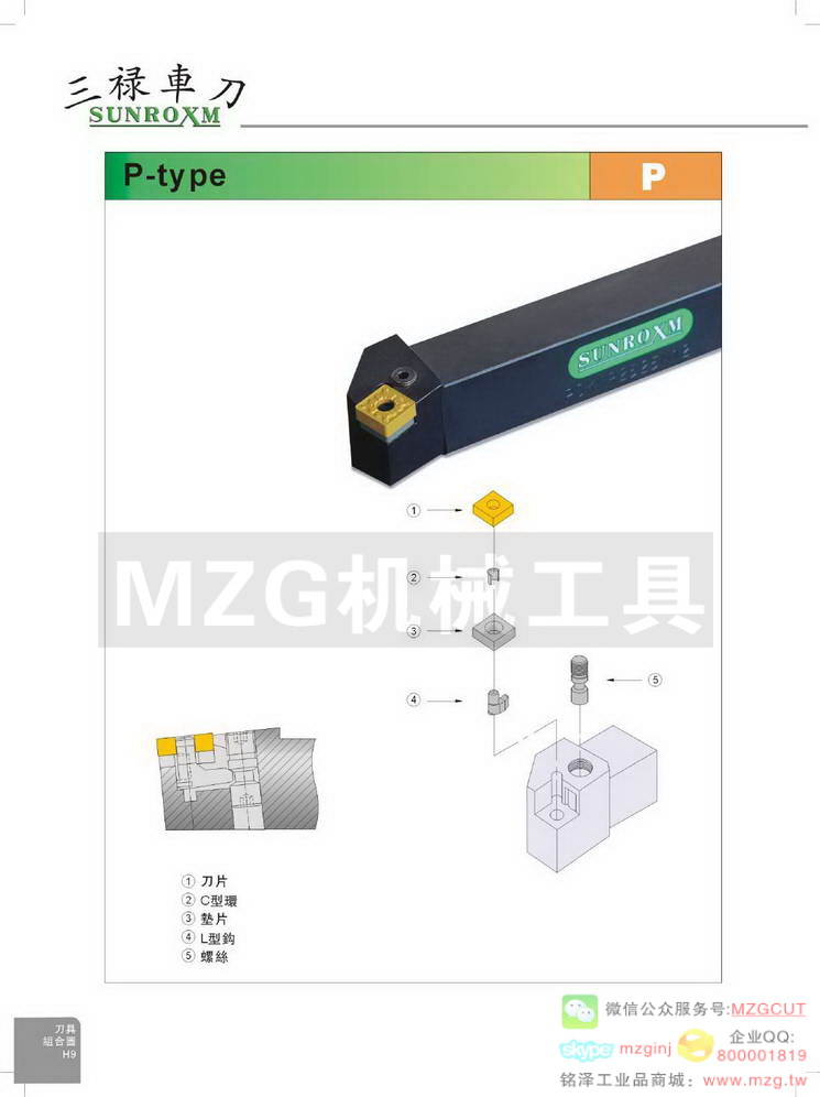 台湾车刀,P型夹紧车刀组合图,台湾三禄SUNROXM P-type刀具组合图